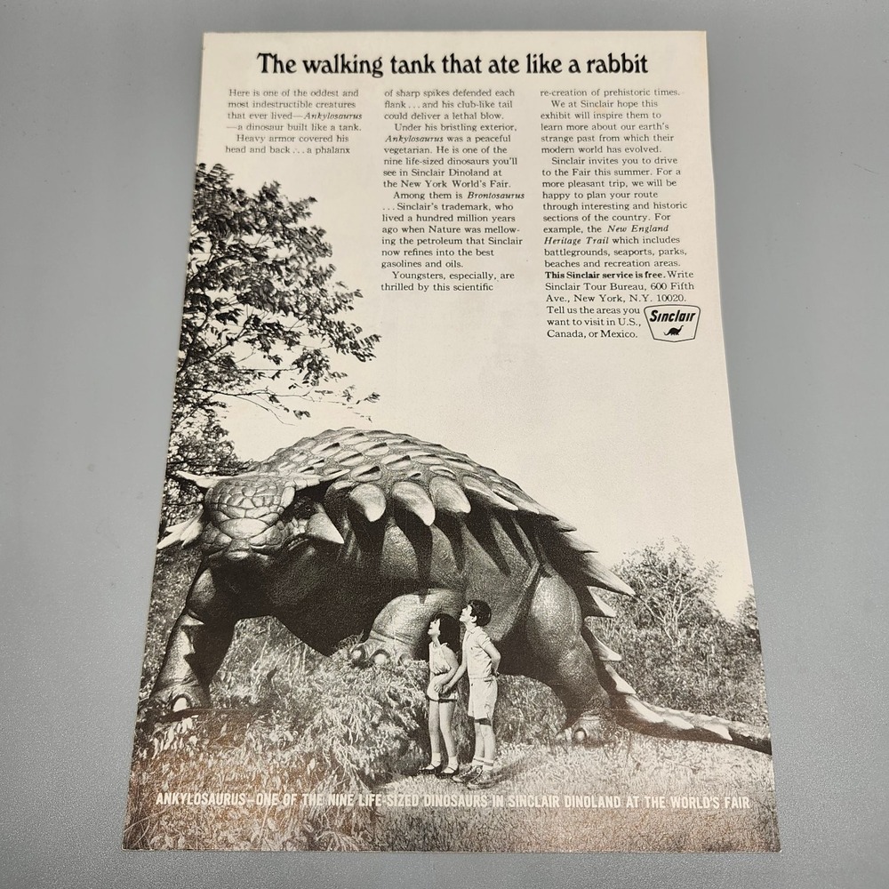 Sinclair Magazine Ad 1960s Dinoland World's Fair Dinosaur